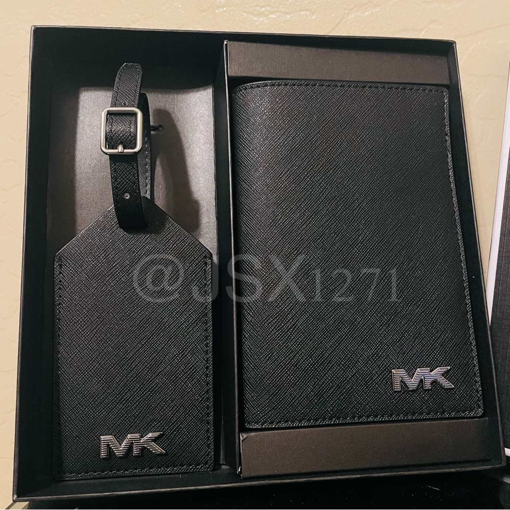 Michael Kors Saffiano Leather Passport Case and Luggage Tag Gift Set